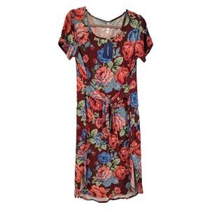 Piphany Burgundy Roses Floral Lex Dress Sz L NWT Career Casual‎ Super Soft Relax